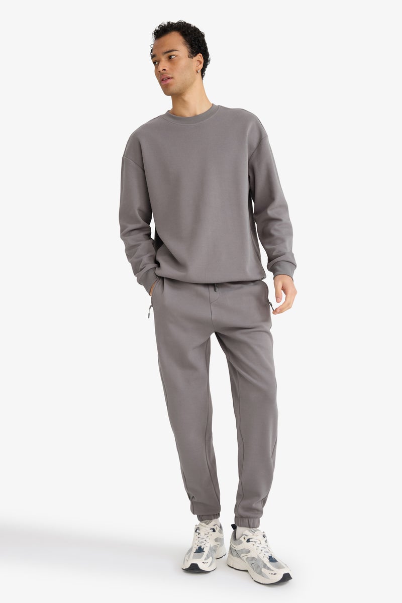 DeFacto Grey Man Slim Fit Zippered Pocket Pique Sweatpants Casual - Image 3